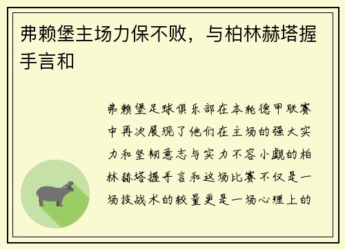 弗赖堡主场力保不败，与柏林赫塔握手言和